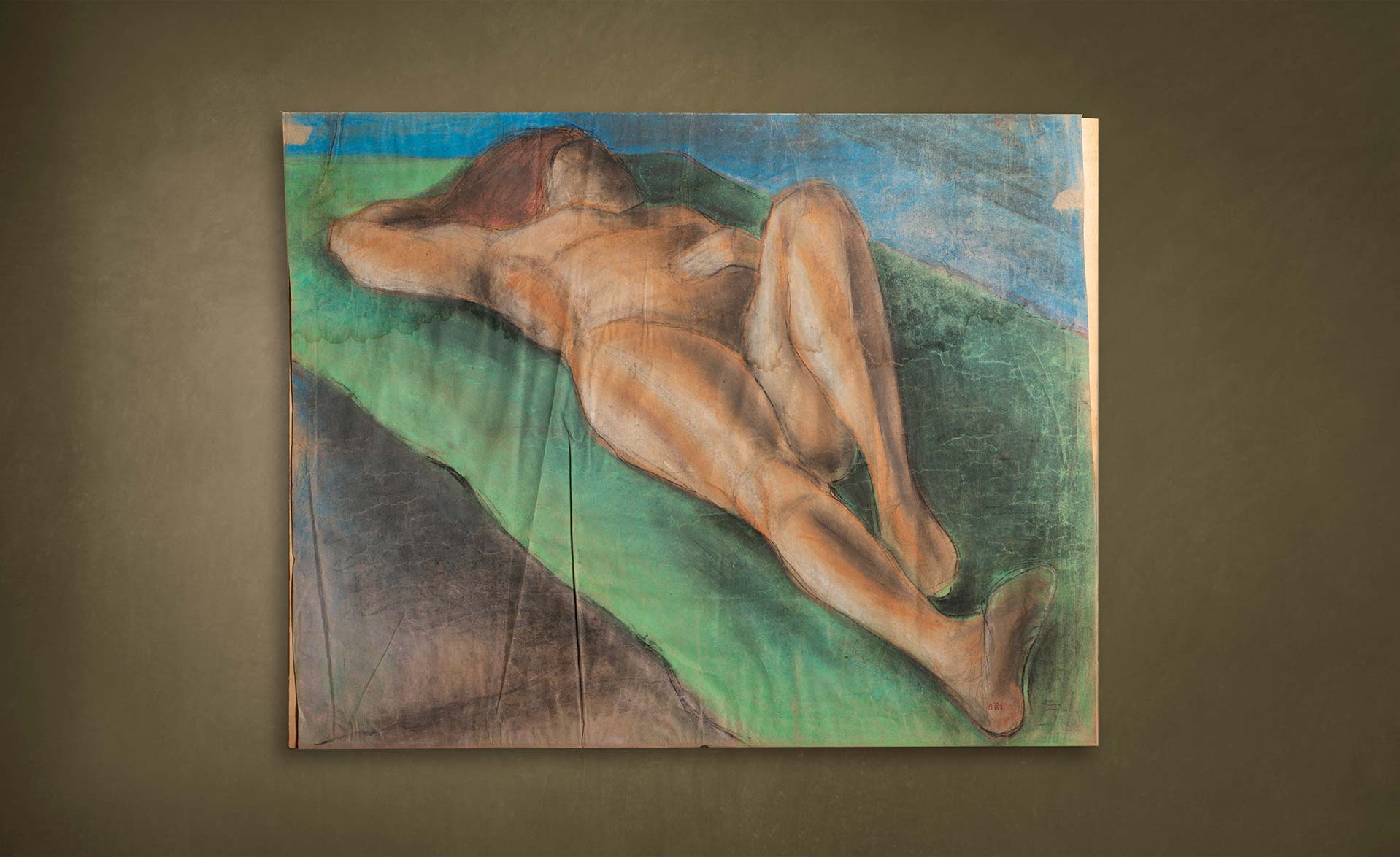 quadro-nudo-femminile-disteso-eseguito-con-tecnica-mista-autore-Rosai-vendita-quadri-di-pregio-800-900-asolo-treviso-vicenza-italia-a
