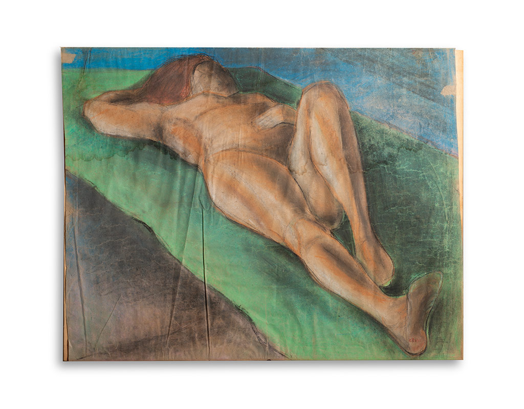 quadro-nudo-femminile-disteso-eseguito-con-tecnica-mista-autore-Rosai-vendita-quadri-di-pregio-800-900-asolo-treviso-vicenza-italia